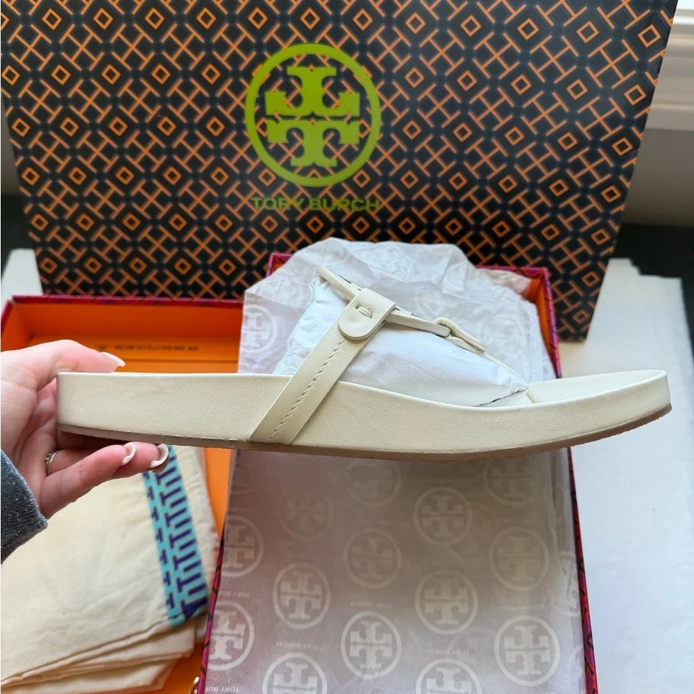 Tory Burch Miller Cloud Leather Sandal New Ivory White Size 10